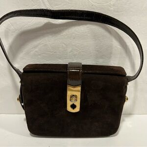 VINTAGE BLOCK Woman’s Handbag Brown Suede Gold accents Shoulder Strap